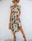 Floral Print Flounce Sleeve Dress