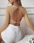 Backless Casual Short Knit Slim Fit Long Sleeve Tops