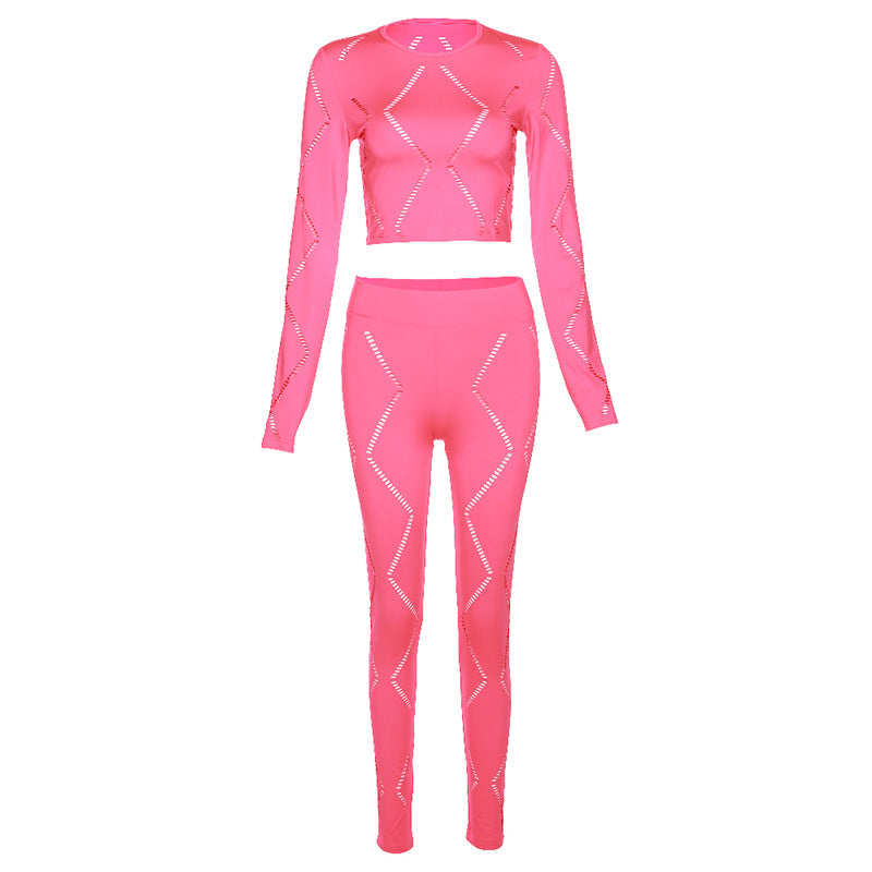 Sexy Hollow High Waist Tight Pants Casual Sports Suit