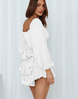 Lantern Sleeves Ruffled Short Pants Jumpsuit