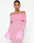 Women off Shoulder Dress Personality Fur