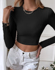 Backless Casual Short Knit Slim Fit Long Sleeve Tops