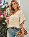 V-neck Solid Color Fur Ball Tops