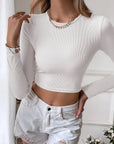 Backless Casual Short Knit Slim Fit Long Sleeve Tops