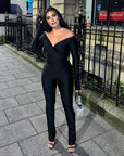 Cross V-neck  Finger Long-sleeved Pants Jumpsuit