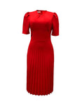 Short Sleeve Pleated Solid Color Plus Size Dress