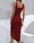 Irregular Hem Tie Strap Slip Dress Midi Length.