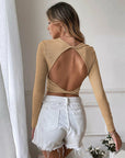 Backless Casual Short Knit Slim Fit Long Sleeve Tops