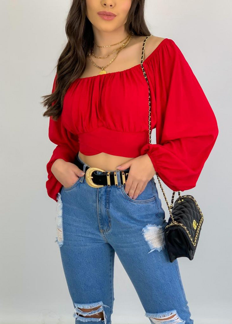 Lantern Sleeve Sexy Lace-up Sleeve Tops