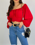 Lantern Sleeve Sexy Lace-up Sleeve Tops