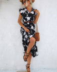 Floral Print Flounce Sleeve Dress