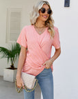 Casual Short-Sleeve V-Neck Tops with Knotted Front