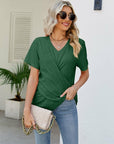 Casual Short-Sleeve V-Neck Tops with Knotted Front