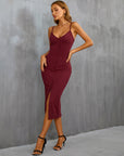  V-neck Split Bodycon Holiday Party Dress