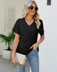 Casual Short-Sleeve V-Neck Tops with Knotted Front