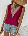 V-neck Lace Sleeveless Solid Tops