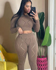 Sexy Hollow High Waist Tight Pants Casual Sports Suit