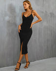  V-neck Split Bodycon Holiday Party Dress