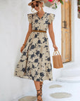 Floral Print Flounce Sleeve Dress