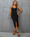  V-neck Split Bodycon Holiday Party Dress