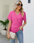 Casual Short-Sleeve V-Neck Tops with Knotted Front