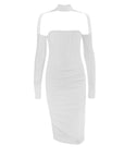 Mesh Halter Dress Long Sleeve Hollow out Bodycon Midi Dress