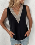 V-neck Lace Sleeveless Solid Tops