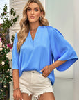 Casual Loose V-neck Tops with Half Sleeve