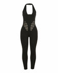 Hollow Perspective High Waist Tight Pants Jumpsuit