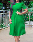 Short Sleeve Pleated Solid Color Plus Size Dress