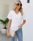 Casual Short-Sleeve V-Neck Tops with Knotted Front