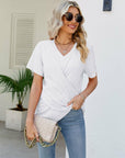 Casual Short-Sleeve V-Neck Tops with Knotted Front