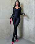 Cross V-neck  Finger Long-sleeved Pants Jumpsuit