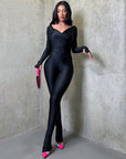 Cross V-neck  Finger Long-sleeved Pants Jumpsuit