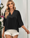 Casual Loose V-neck Tops with Half Sleeve