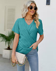 Casual Short-Sleeve V-Neck Tops with Knotted Front