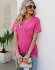 Casual Short-Sleeve V-Neck Tops with Knotted Front