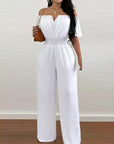 Off Shoulder Shirred Waist Pants Jumpsuit