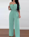 Off Shoulder Shirred Waist Pants Jumpsuit