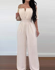 Off Shoulder Shirred Waist Pants Jumpsuit