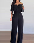 Off Shoulder Shirred Waist Pants Jumpsuit