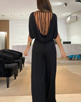 Solid  Pants Backless Jumpsuit