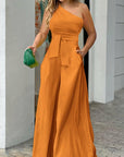 One Shoulder Sleeveless Wide Leg Pants Jumpsuit