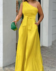 One Shoulder Sleeveless Wide Leg Pants Jumpsuit