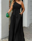 One Shoulder Sleeveless Wide Leg Pants Jumpsuit