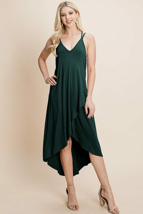 Deep V Cami High Low Hem Crisscrossing Women&#39;s Dress