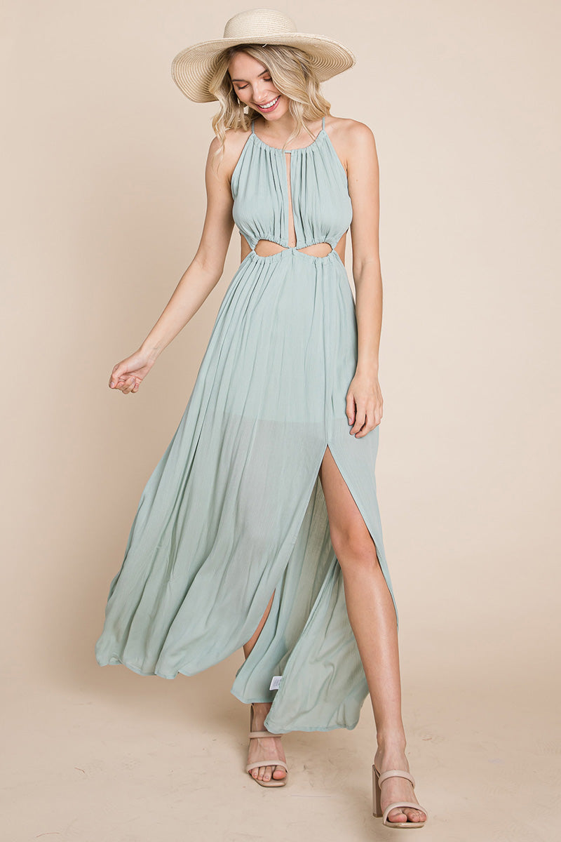 Split Front Cut Out Halter Maxi Women&#39;s Dress