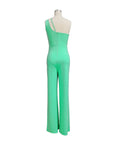 One Shoulder Sleeveless Wide Leg Solid Elegant Pants Jumpsuits