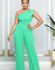 One Shoulder Sleeveless Wide Leg Solid Elegant Pants Jumpsuits