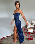 Elegant Strapless High Split Maxi Dress for Women